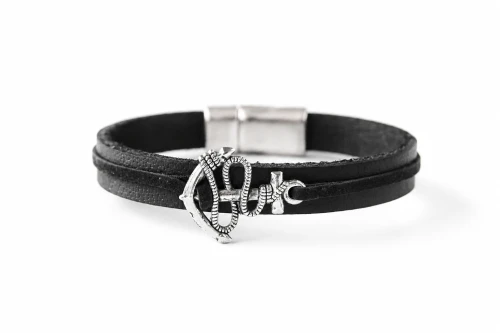 Czarna męska bransoletka skórzana ANCHOR & LEATHER z kotwicą – biżuteria dla podróżnika.png