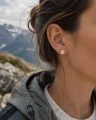 Kolczyki GÓRY MINI z różowego złota w uchu – małe kolczyki górskie na trekking.png