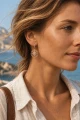 Kolczyki Róża Wiatrów w różowym złocie na modelce – morska stylizacja travel.png
